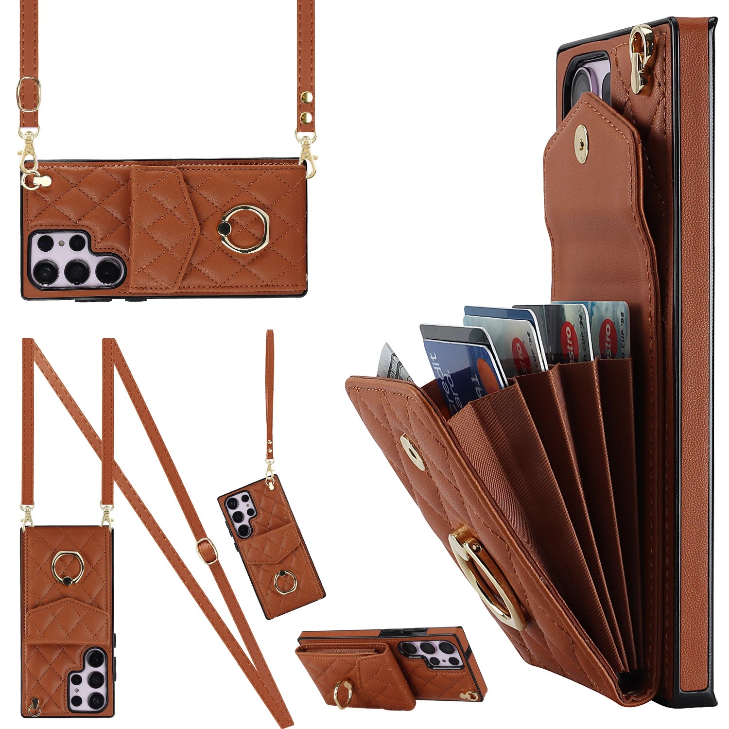 Crossbody Cards Slot Ring Holder Leather Galaxy S Case - DealJustDeal