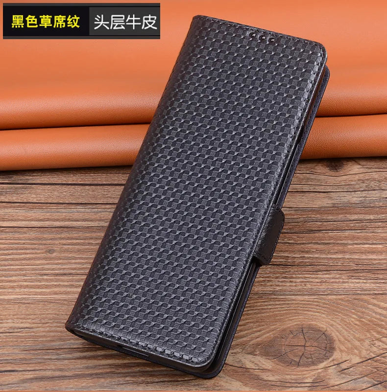 Alligator Grids Litchi Grain Genuine Cowhide Leather Galaxy Z Fold Case - DealJustDeal