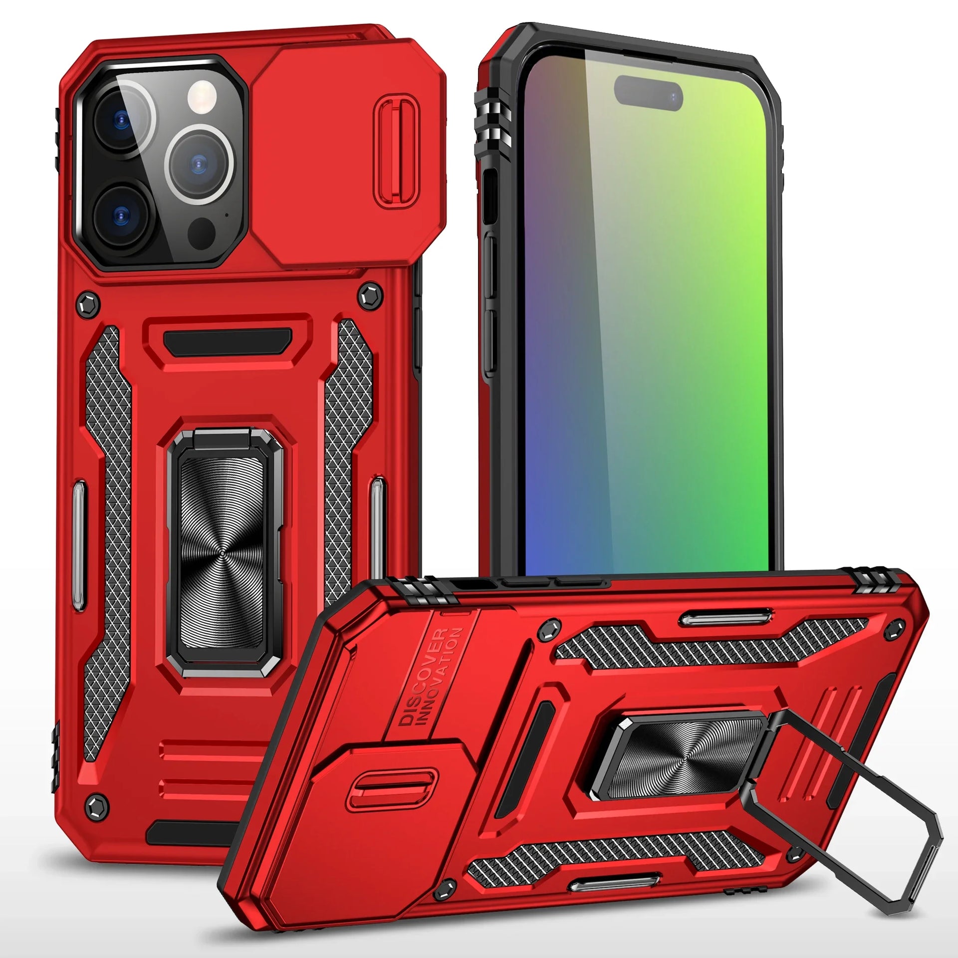 Slide Camera Ring Stand Armor Anti-fall Kickstand iPhone Case - DealJustDeal