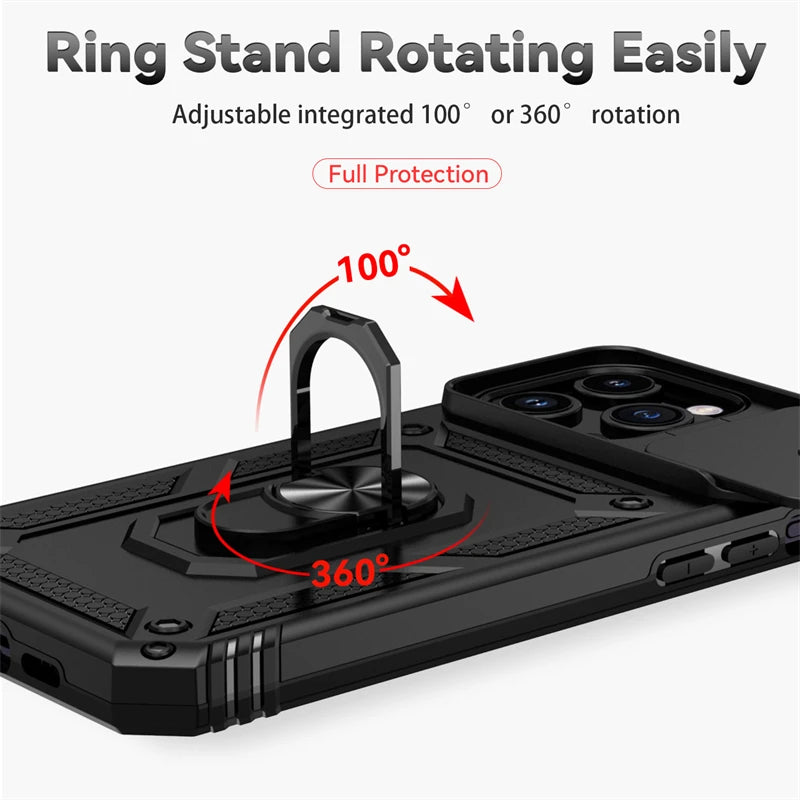 Stand Ring Slide Camera Armor iPhone Case - DealJustDeal