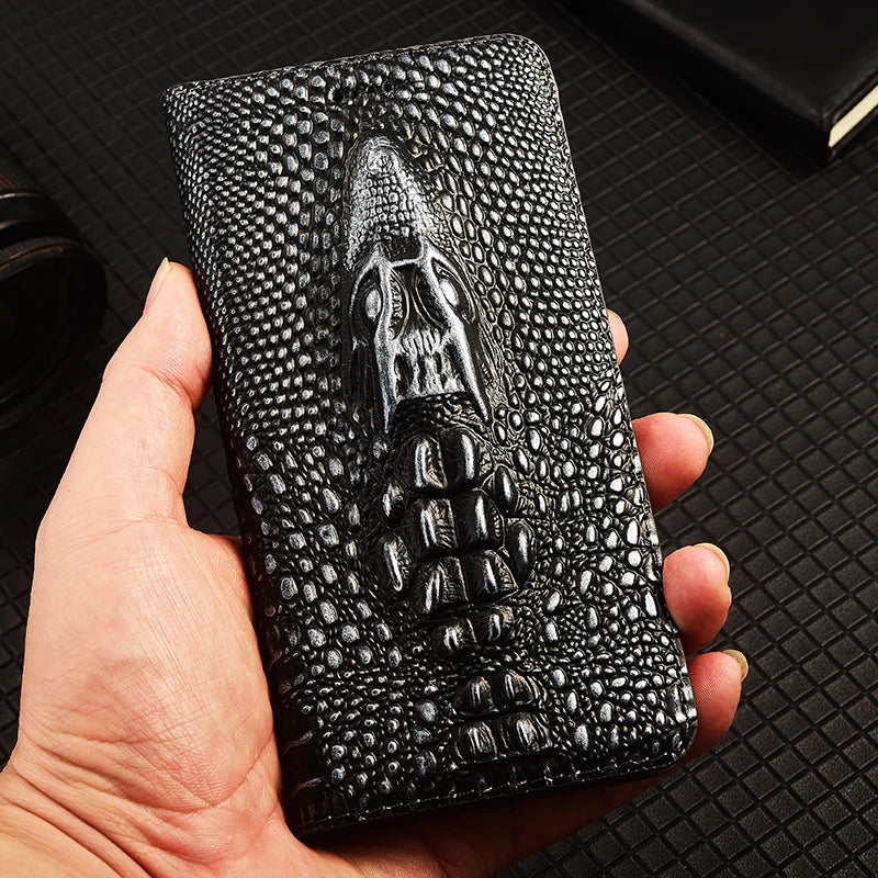 Retro 3D Crocodile Head Genuine Leather iPhone Case - DealJustDeal