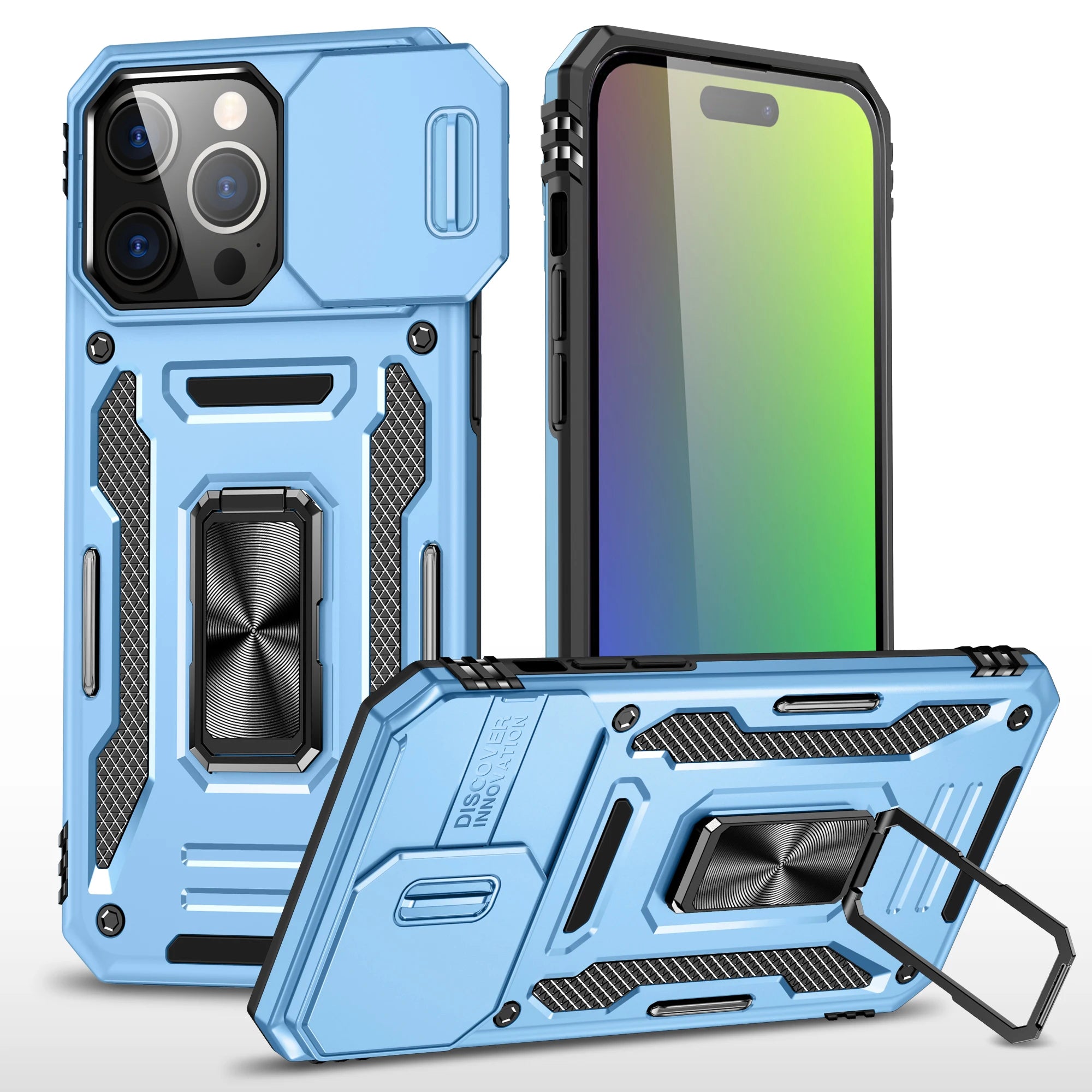 Ring Stand Armor Anti-fall Protection Kickstand Slide Camera iPhone Case - DealJustDeal