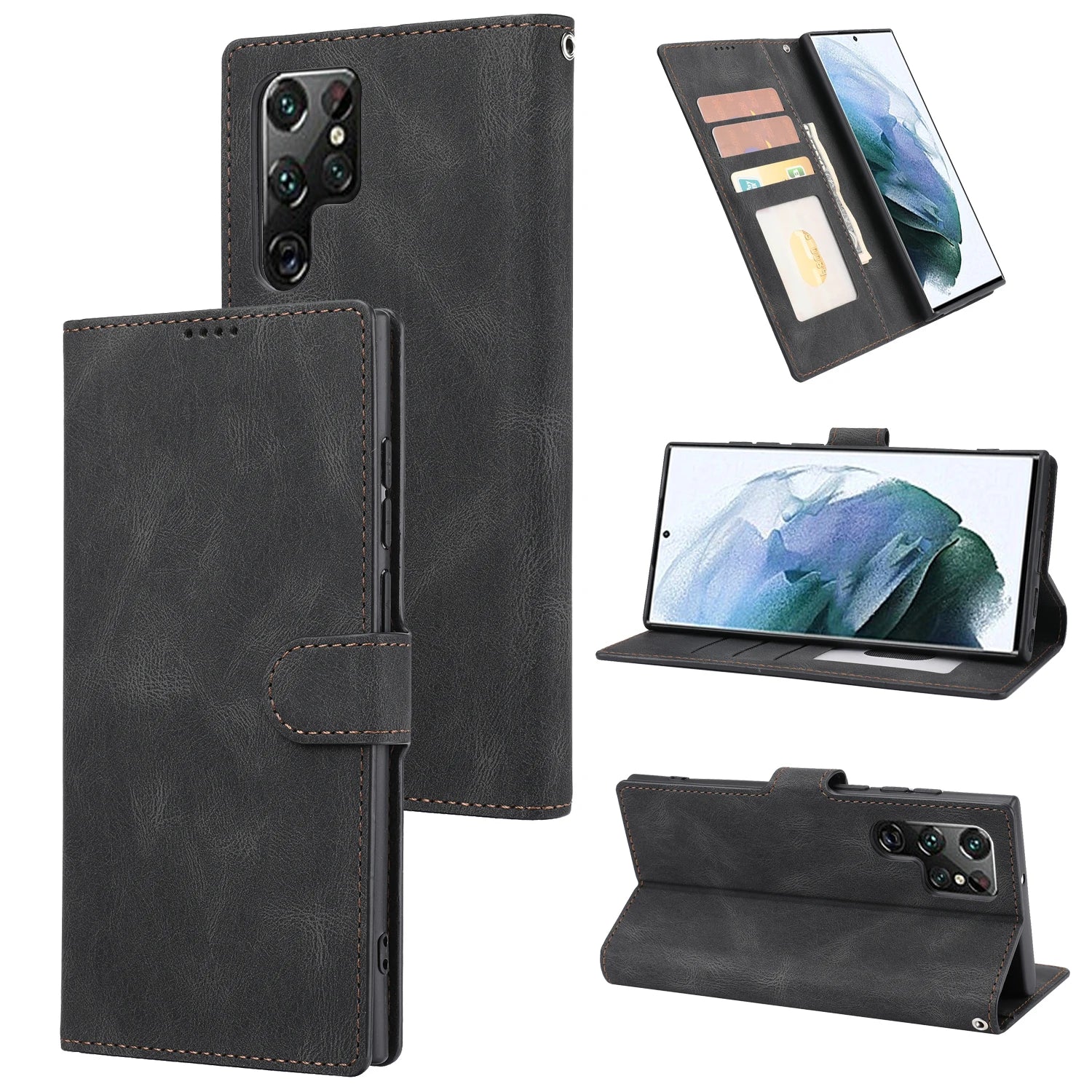 Leather With Card Holder Galaxy A Case - DealJustDeal