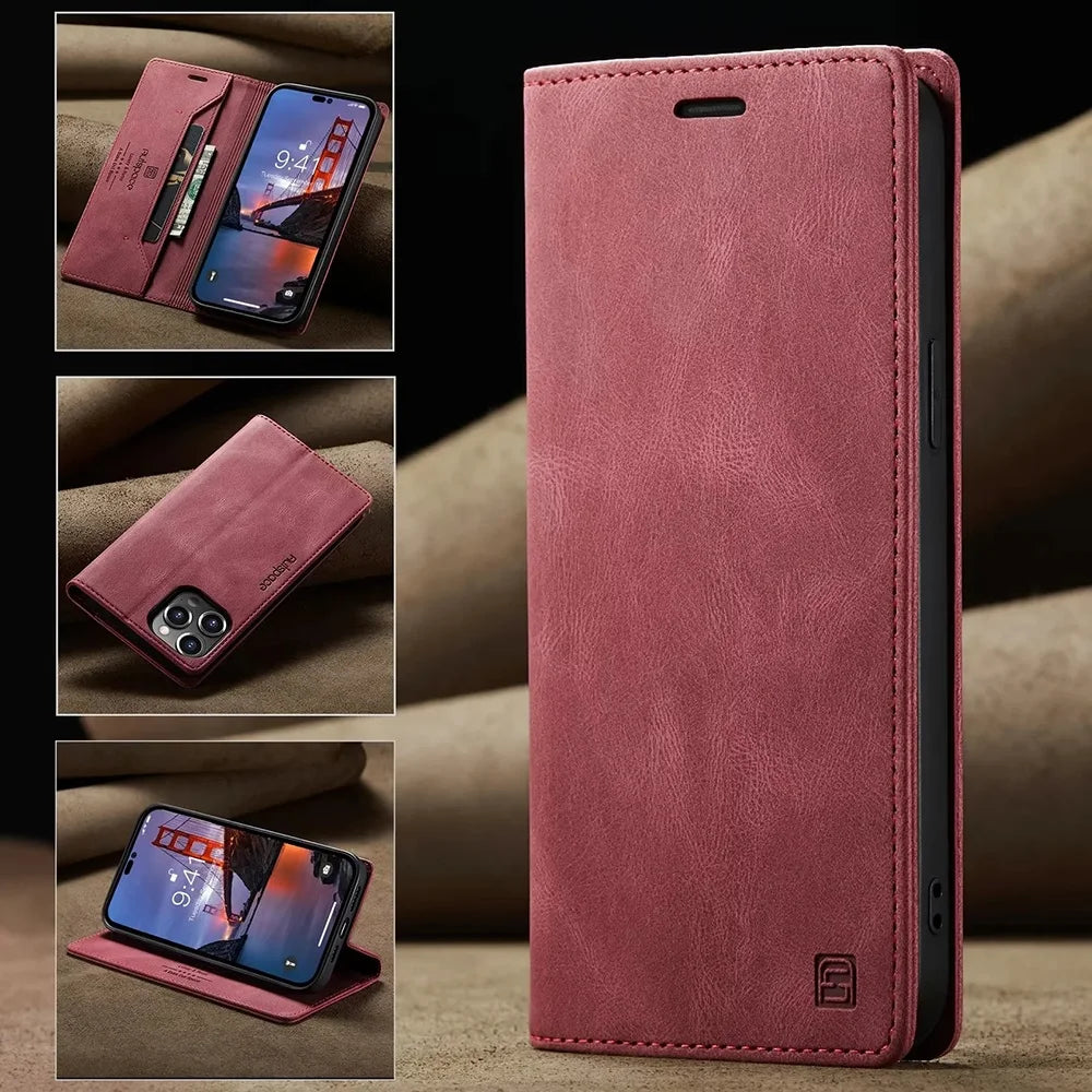 Wallet Folio Flip Cover Rfid Blocking Leather iPhone Case - DealJustDeal