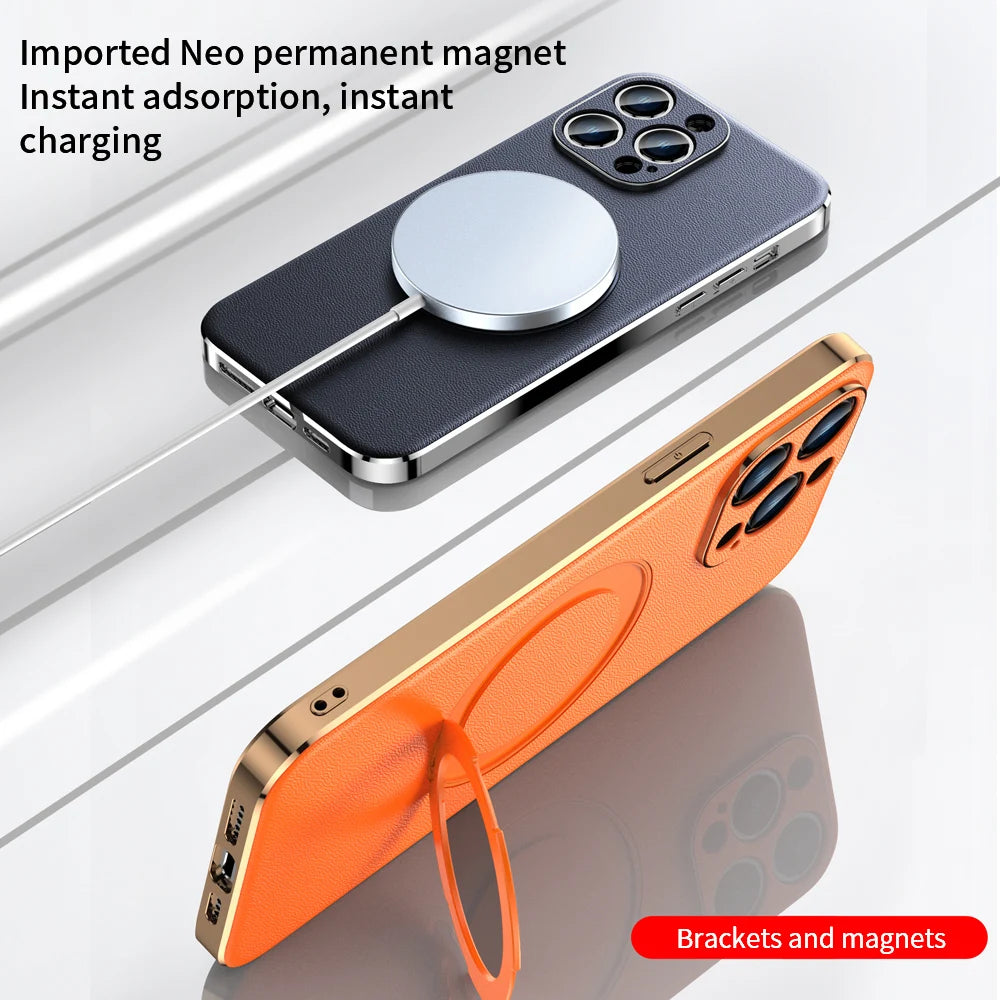 Camera lens Protective magsafe leather Magnetic Ring Holder iPhone case - DealJustDeal