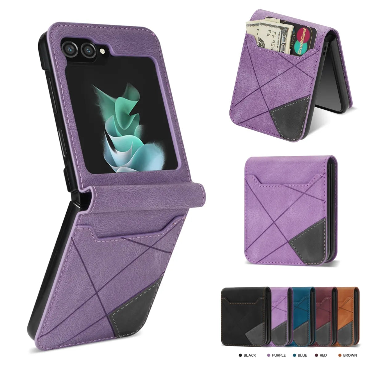 Card Holder Flip Book Leather Wallet Galaxy Z Flip Case - DealJustDeal