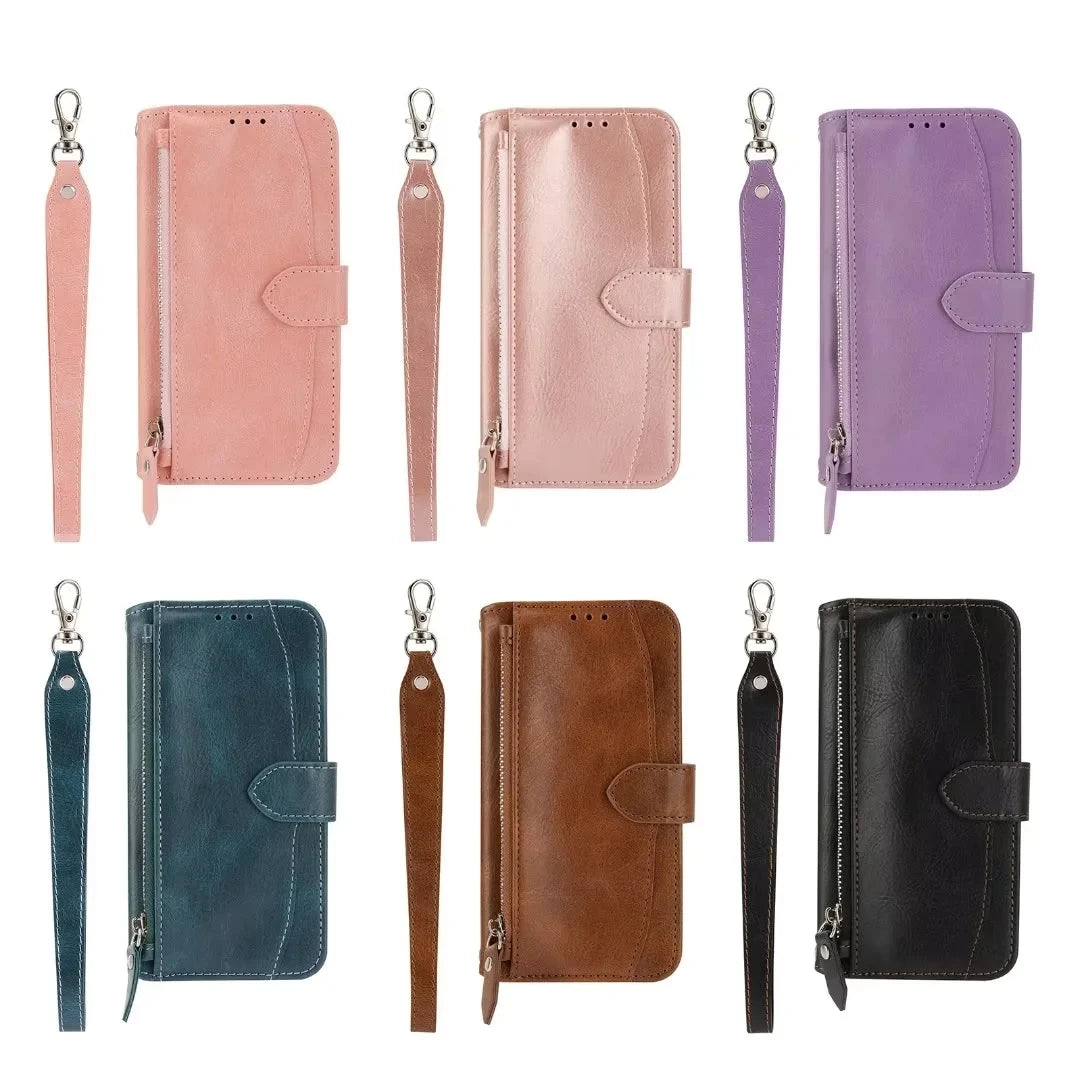 Zipper Wallet Card Slot Leather Galaxy A, F and M Case - DealJustDeal