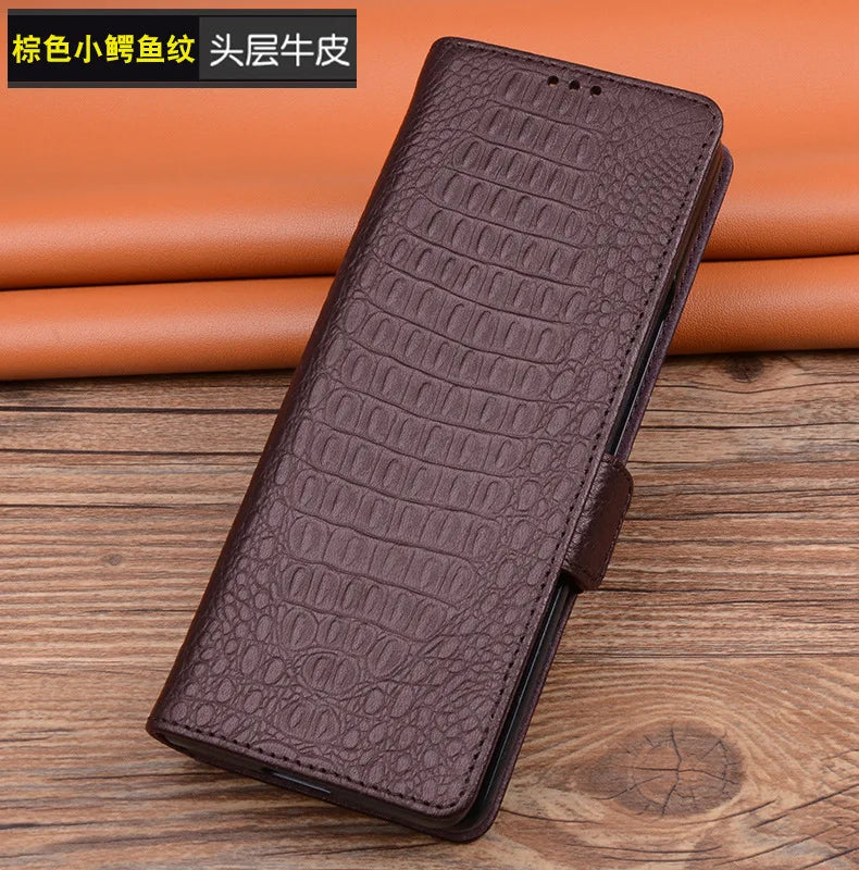 Alligator Grids Litchi Grain Genuine Cowhide Leather Galaxy Z Fold Case - DealJustDeal