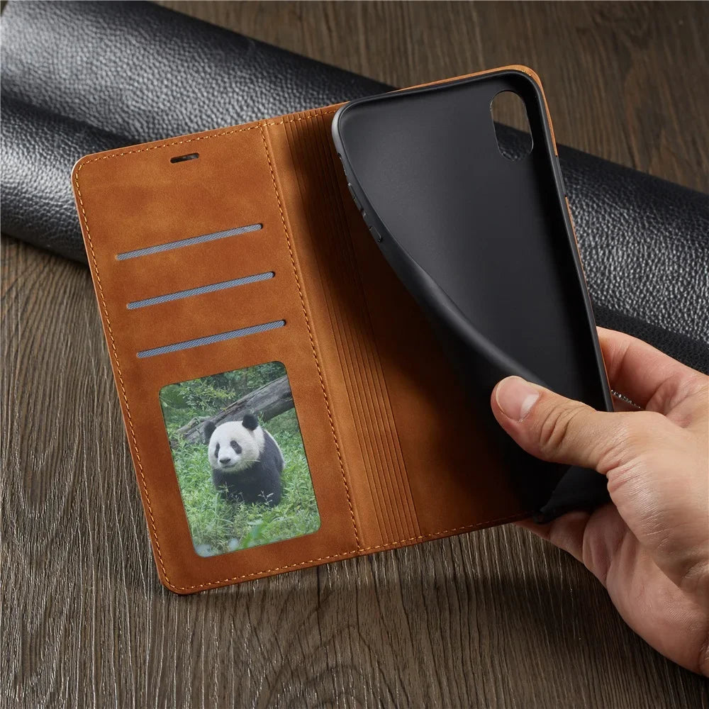 Flip Magnet Thin Suede Leather Wallet iPhone Case - DealJustDeal