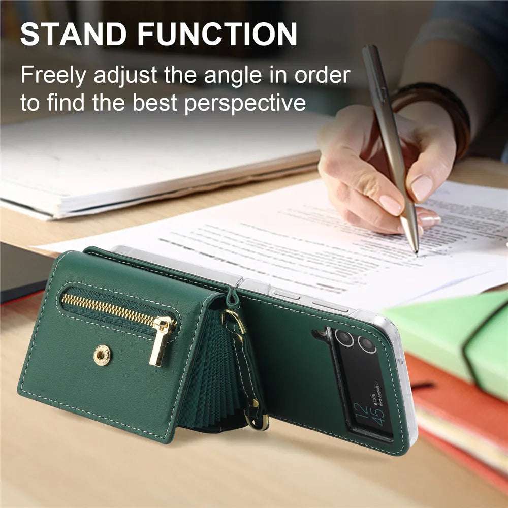 Folding Hinge Leather Crossbody Galaxy Z Flip Case - DealJustDeal