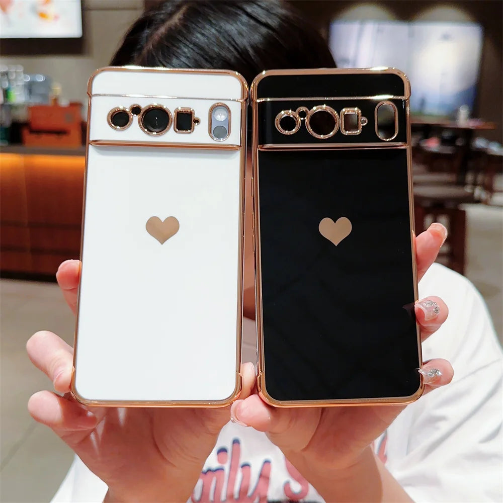 Fashion Love Heart Plating Google Case - DealJustDeal