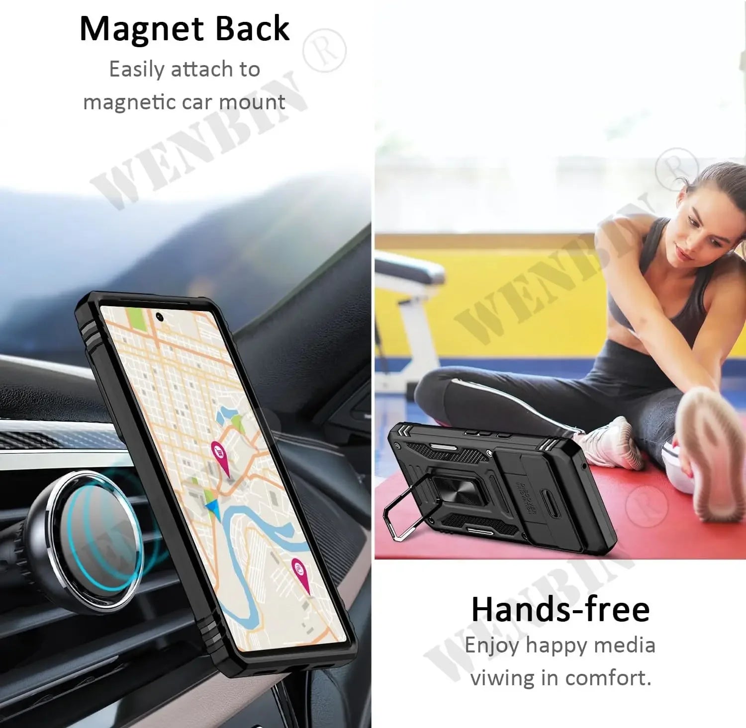 Slide Camera Protective Kickstand Magnetic Rotate Car Ring Stand Google Case - DealJustDeal