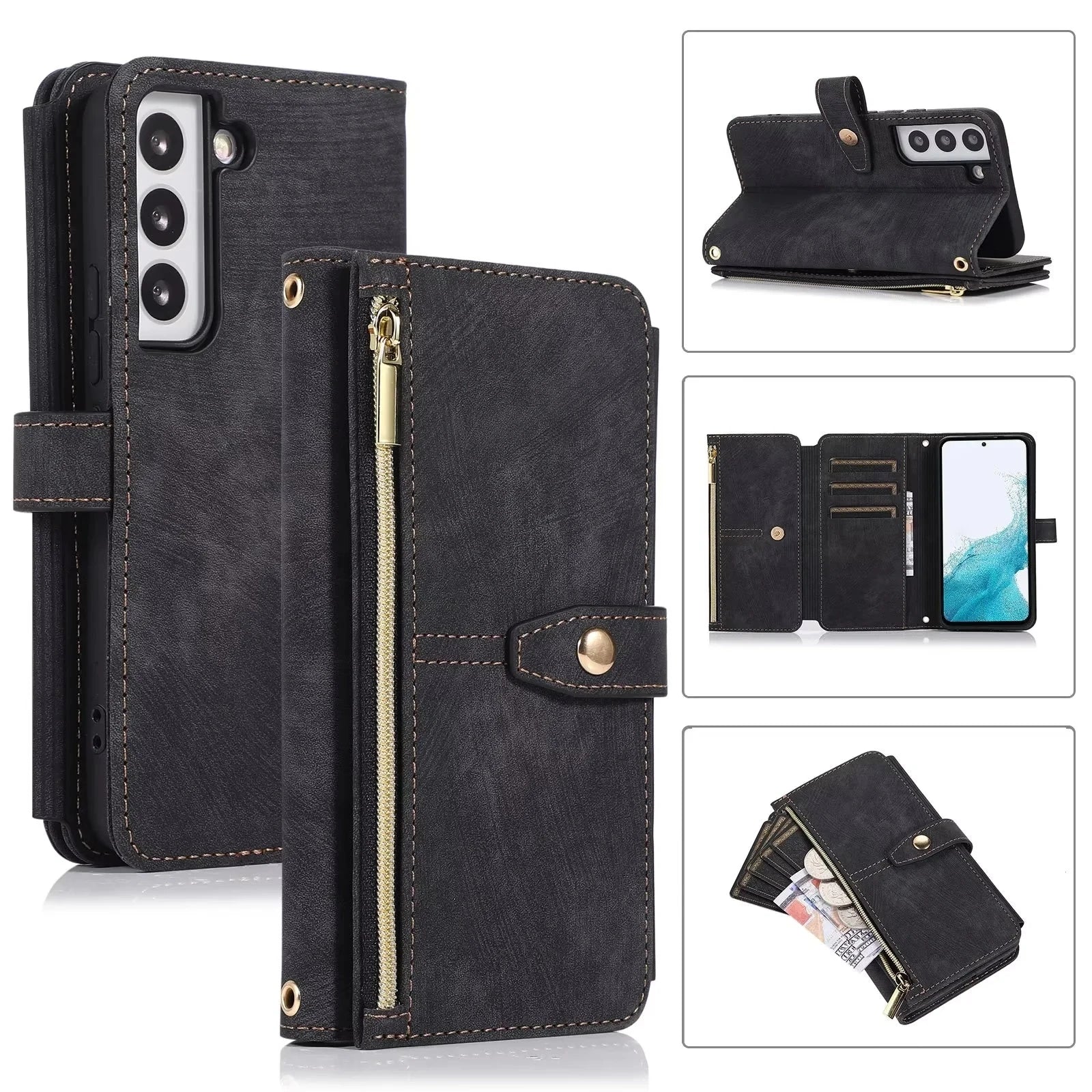 Shoulder Strap Card Holder Leather Wallet Galaxy A, M and S Case - DealJustDeal