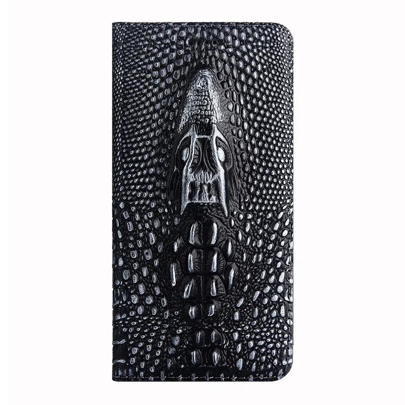 Retro 3D Crocodile Head Genuine Leather Galaxy Case - DealJustDeal