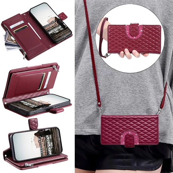 Zipper Wallet Card Crossbody PU Leather Galaxy S Case - DealJustDeal