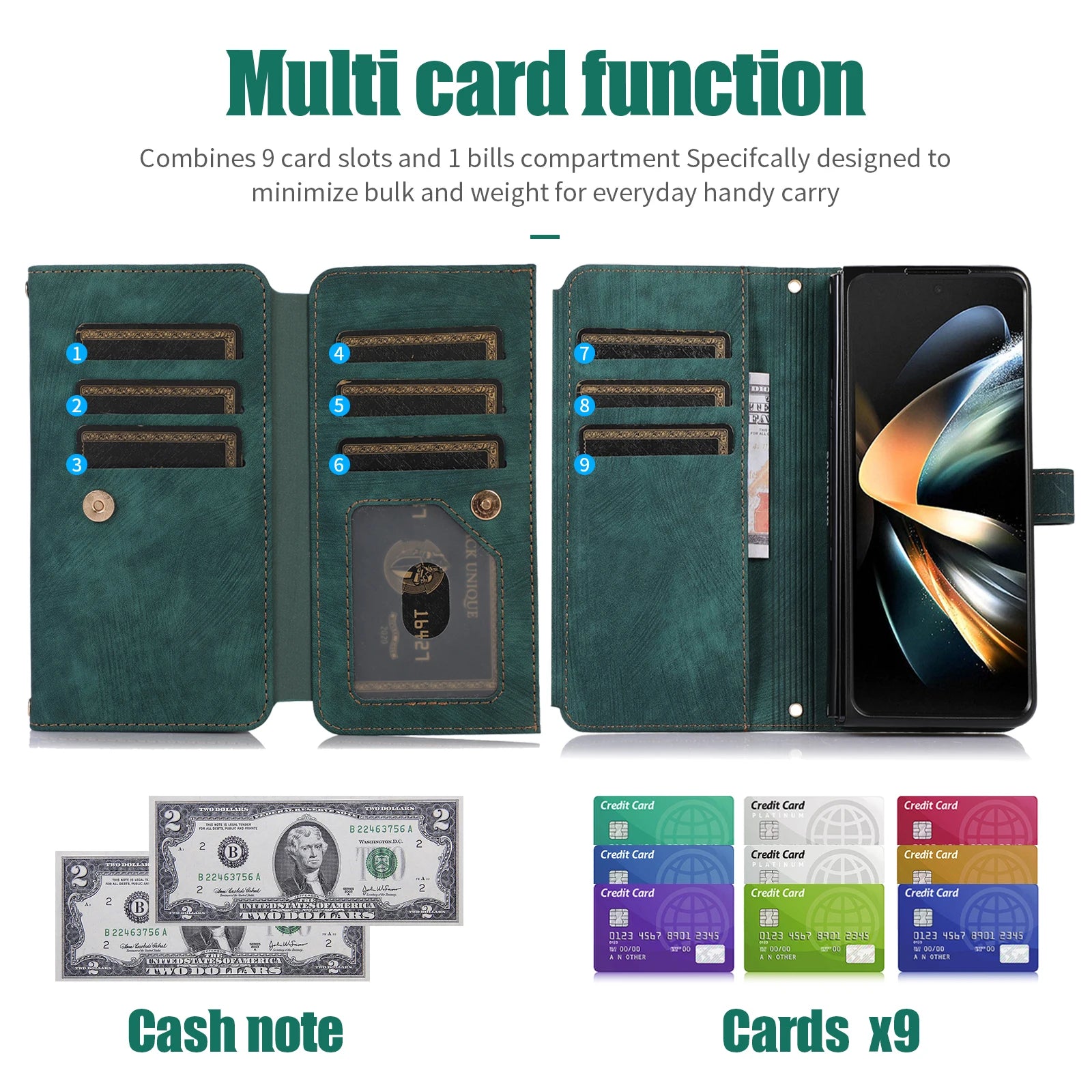 Magnetic Flip Zipper Wallet Leather Lanyard Strap Galaxy Z Fold Case - DealJustDeal