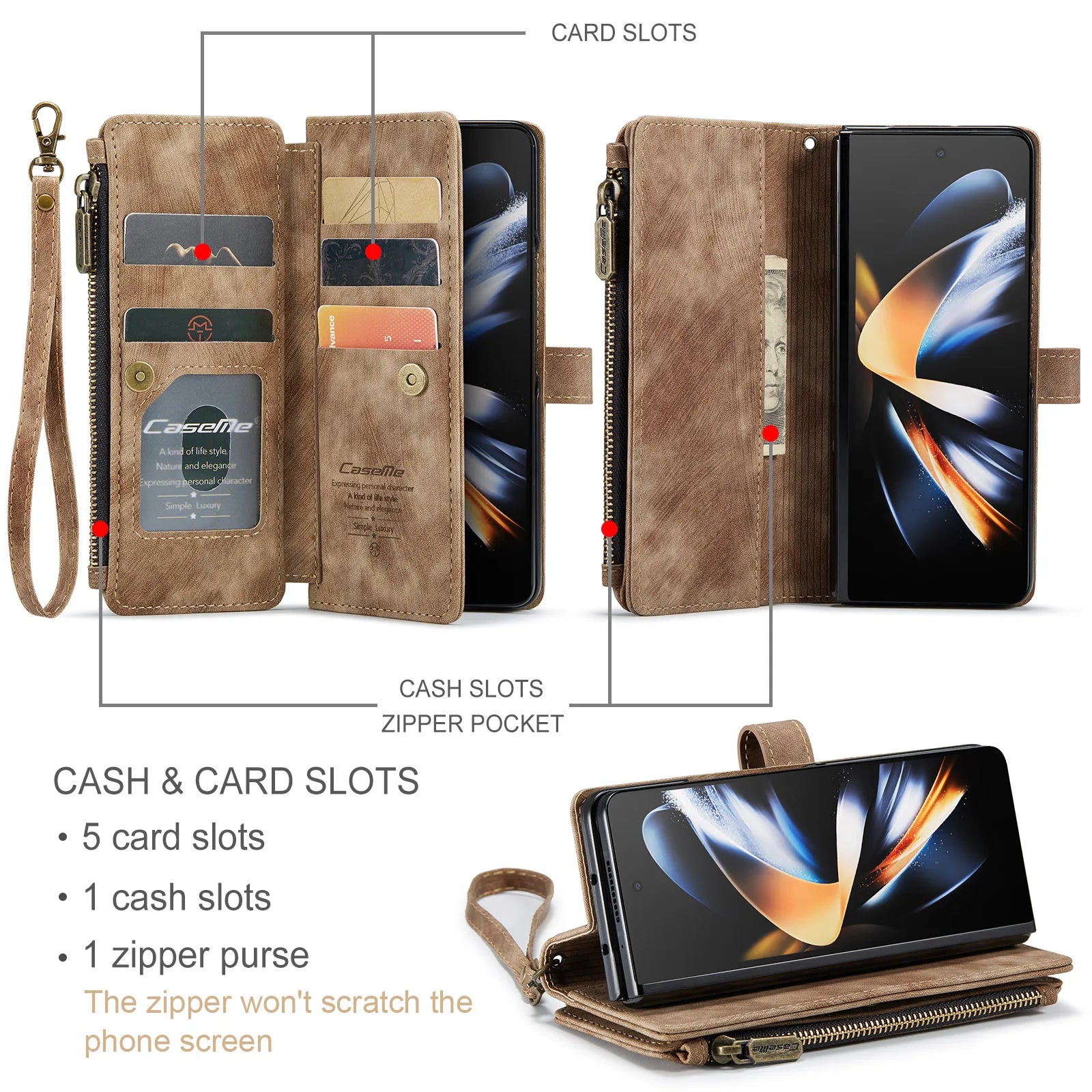 Lanyard Strap Zipper Magnetic PU Leather Flip Galaxy Z Fold Case - DealJustDeal