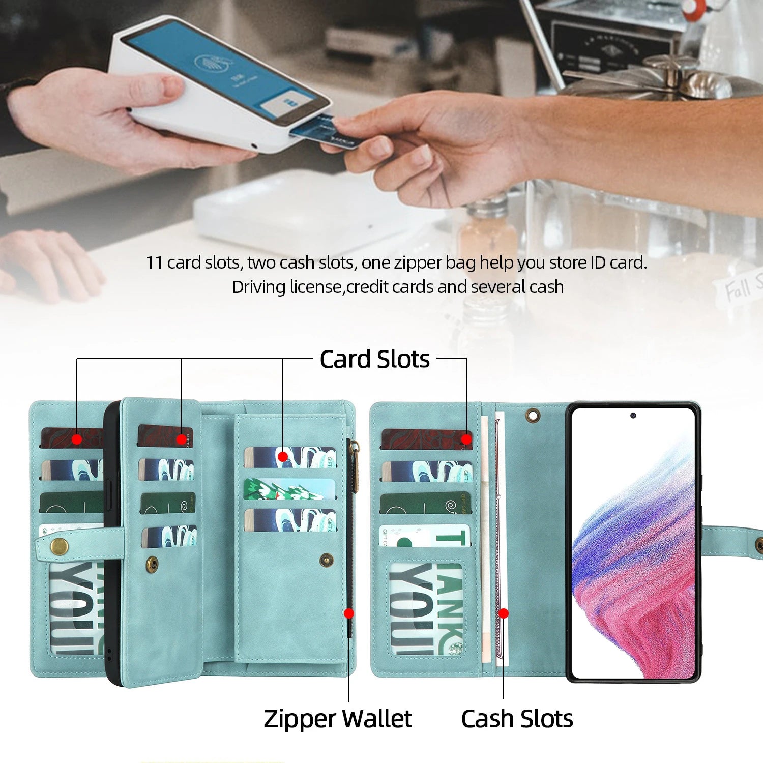 Detachable Magnetic Zipper Wallet Leather Galaxy A Case - DealJustDeal