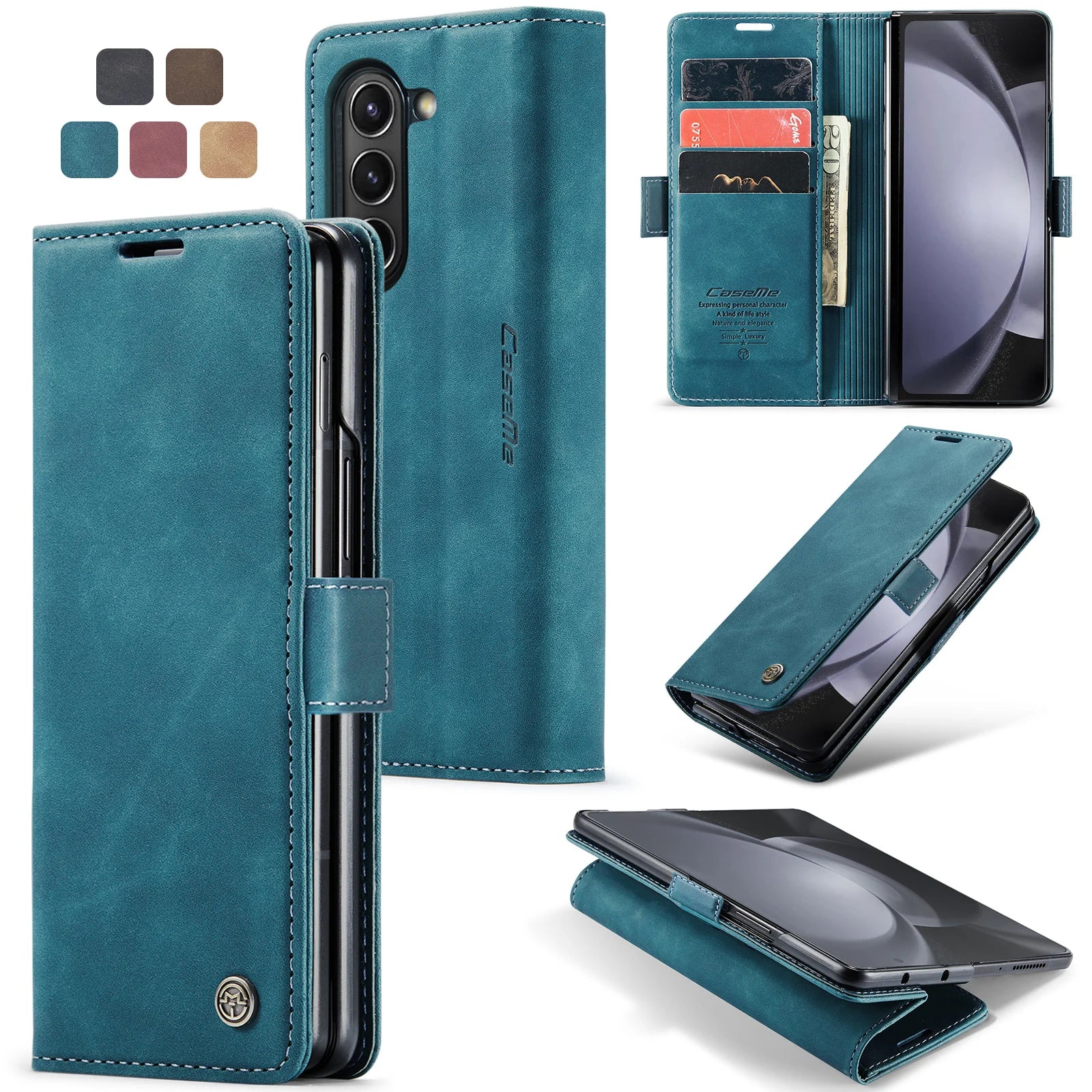 Matte Card Slot Magnetic Stand Wallet Leather Galaxy Z Fold Case - DealJustDeal