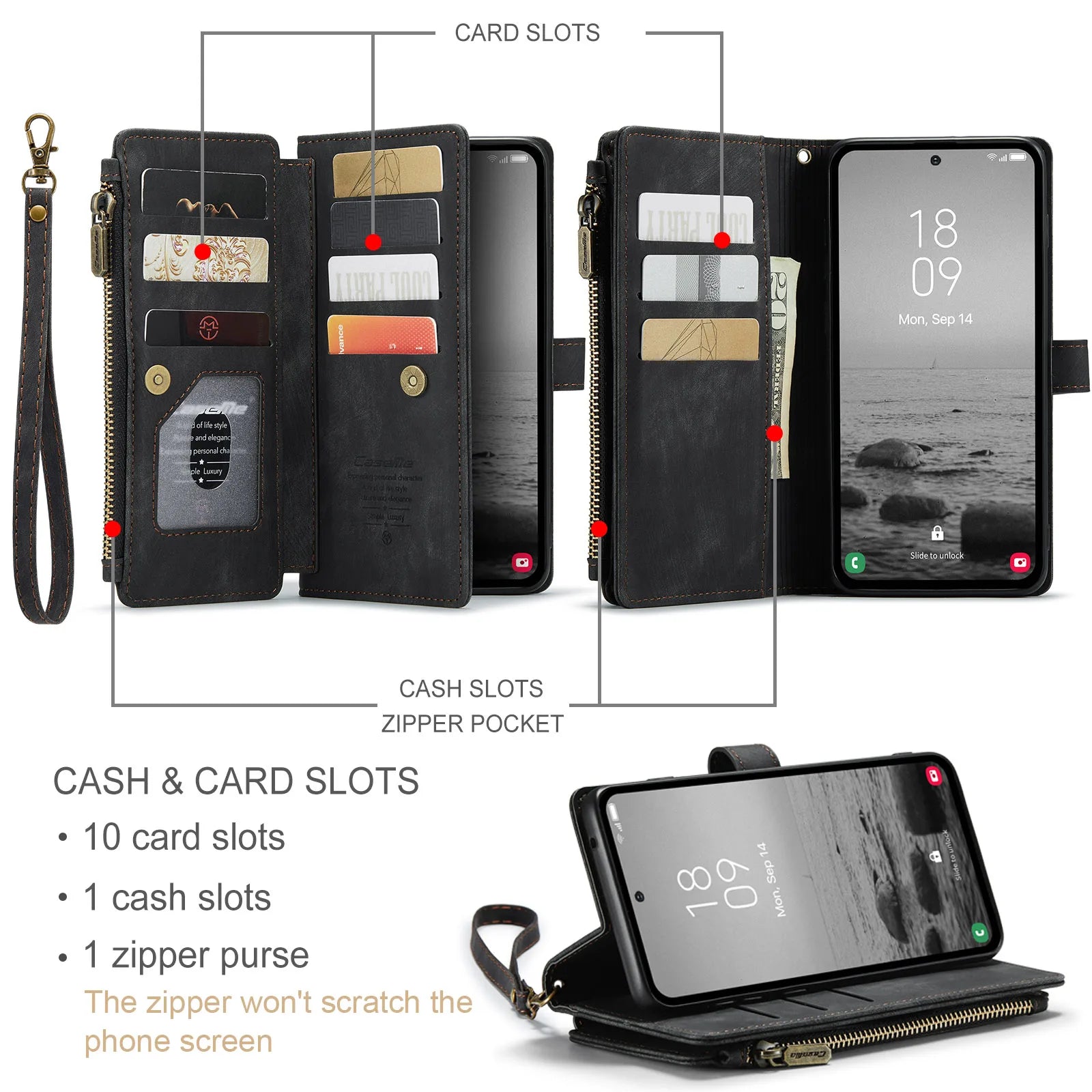 Zipper Leather Wallet Galaxy A Case - DealJustDeal