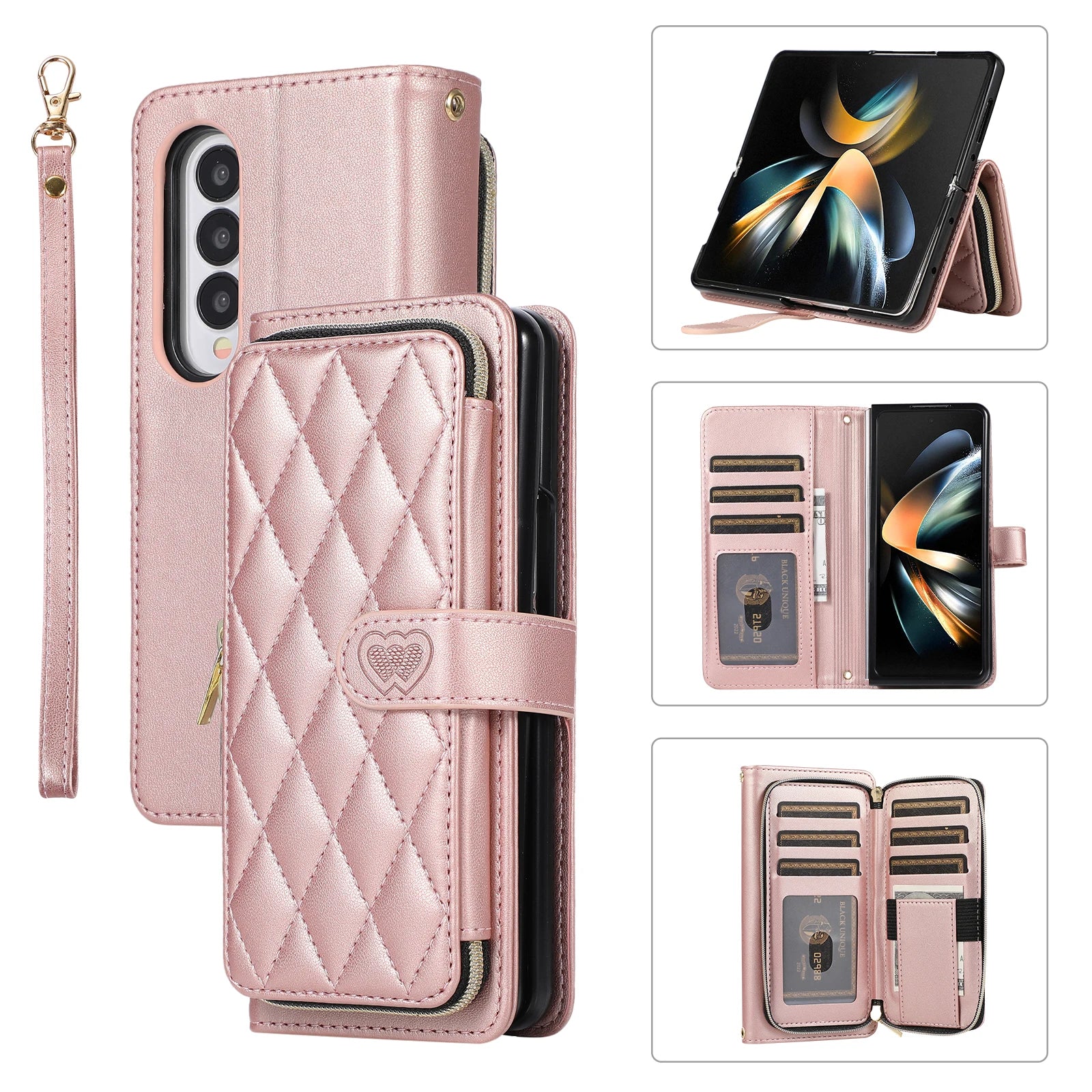 Zipper Buckle Magnet Card Holder Wallet Galaxy Z Fold Case - DealJustDeal