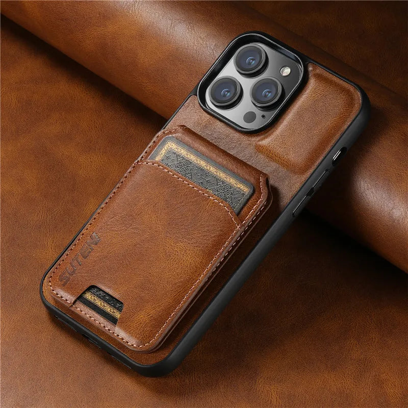 Luxury Magnetic Flip Leather Wallet iPhone Case - DealJustDeal