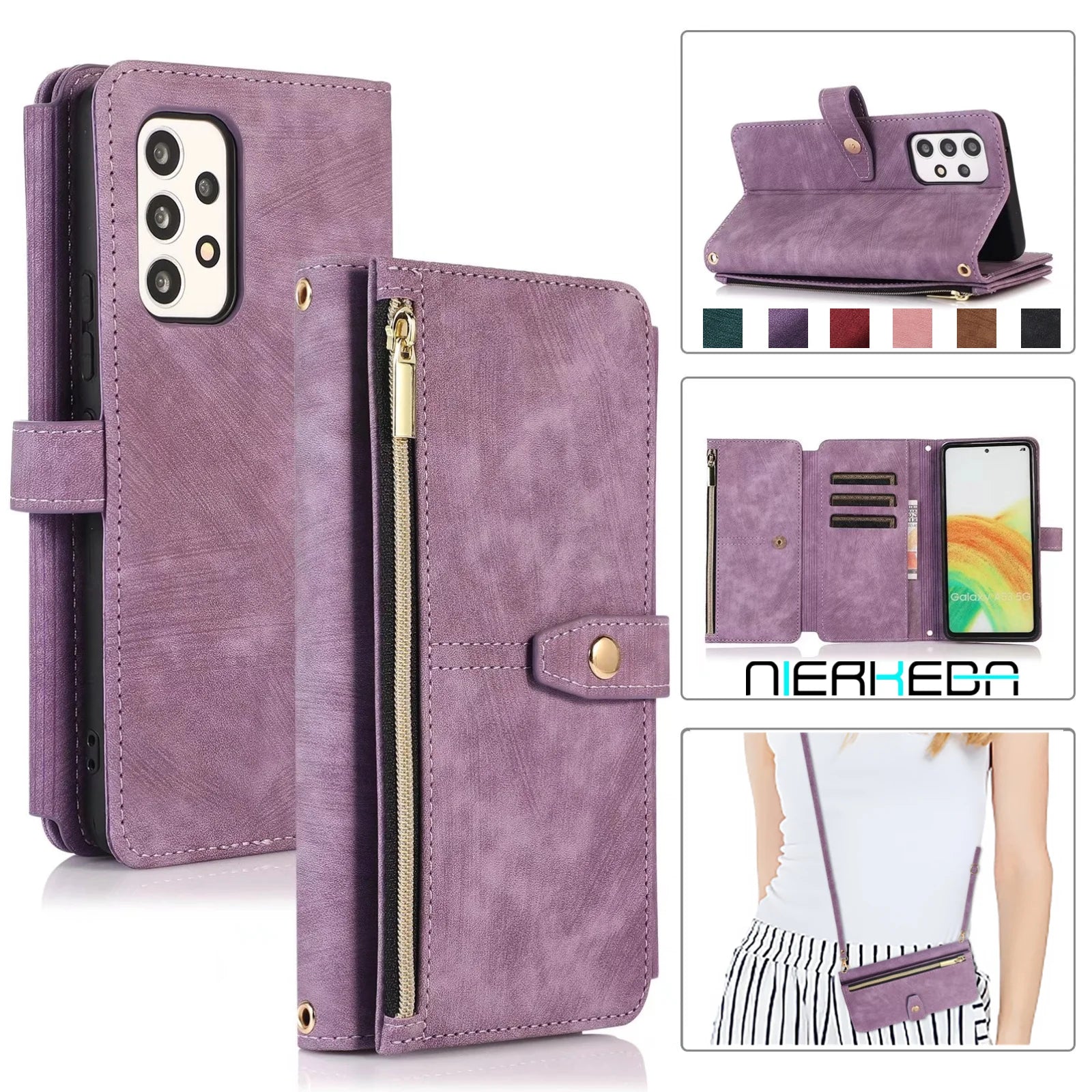 Card Holder Zipper Wallet Leather Galaxy A, M and S Case - DealJustDeal