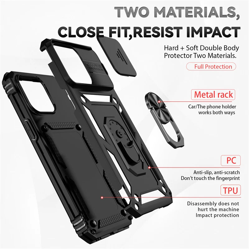 Stand Ring Slide Camera Armor iPhone Case - DealJustDeal