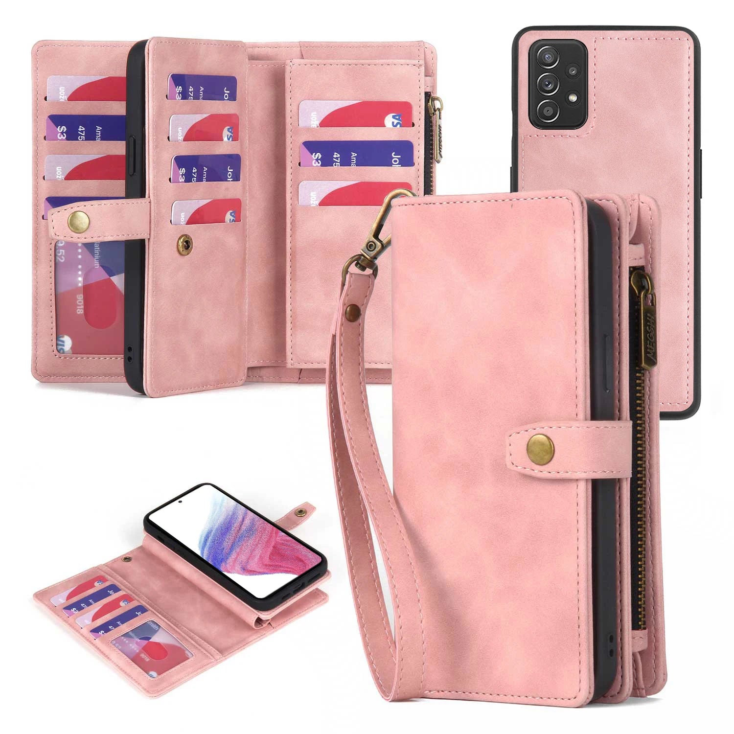 Detachable Magnetic Zipper Wallet Leather Galaxy A Case - DealJustDeal