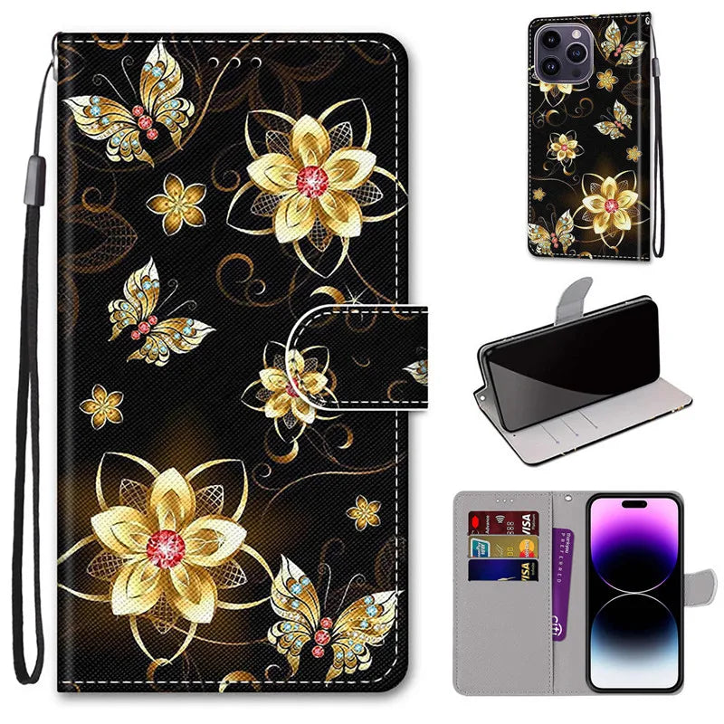 Wallet Stand Book Flower Pattern Flip Leather Galaxy A Case - DealJustDeal