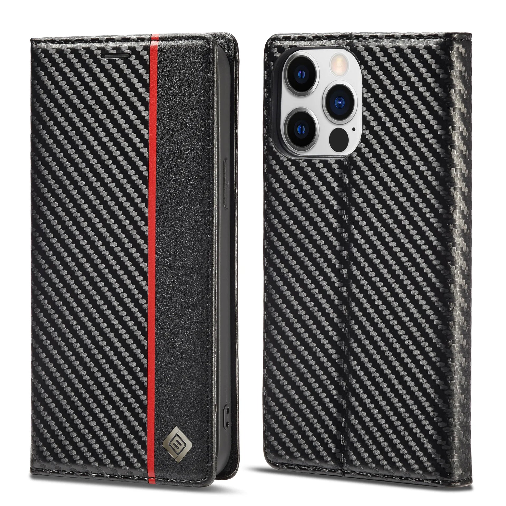 Magnetic Flip Book Carbon Fiber Leather Wallet iPhone Case - DealJustDeal