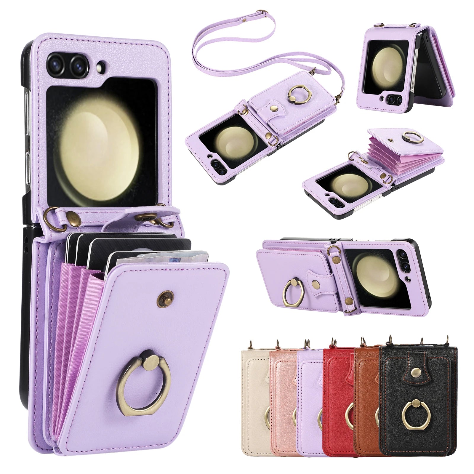 Crossbody Leather Cards Slot Wallet Galaxy Z Flip Case - DealJustDeal