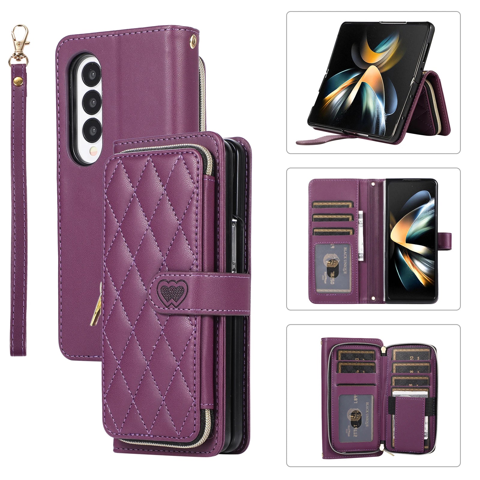 Zipper Buckle Magnet Card Holder Wallet Galaxy Z Fold Case - DealJustDeal