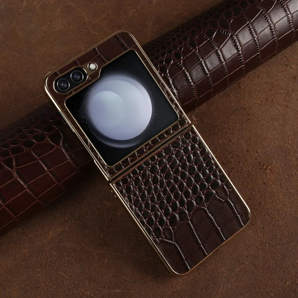 Electroplating Genuine Leather Galaxy Z Flip Case - DealJustDeal