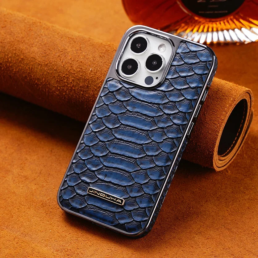 Python Texture Leather Electroplating iPhone Case with Built-in Flannel - DealJustDeal