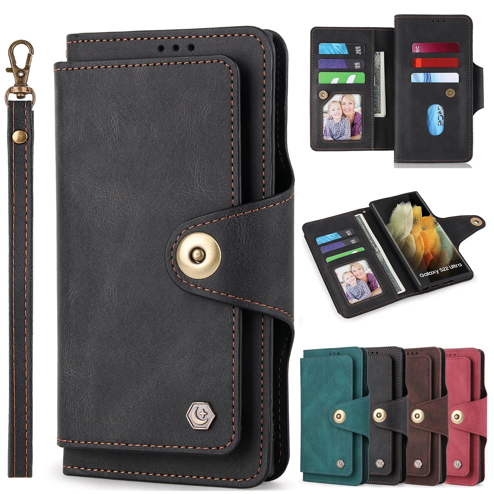 Card Slot Flip Wallet Leather Galaxy A and S Case - DealJustDeal