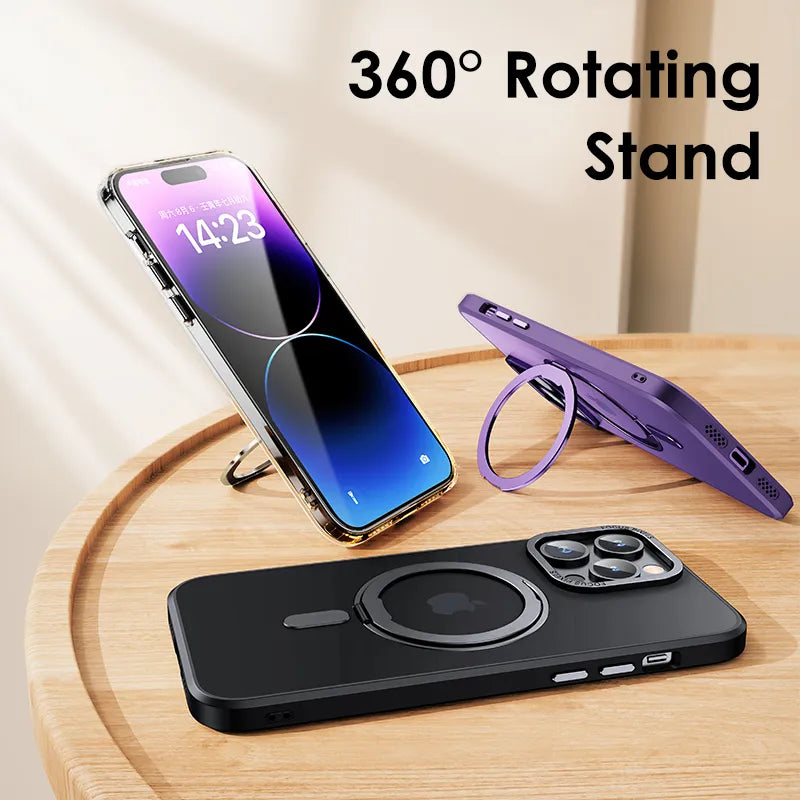 Frosted Transparent Magnetic 360°Rotation Stand iPhone Case With Ring Holder - DealJustDeal