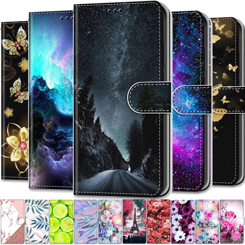 Anti-Glare Floral Card Pocket Wallet Leather Magnetic Galaxy Case - DealJustDeal