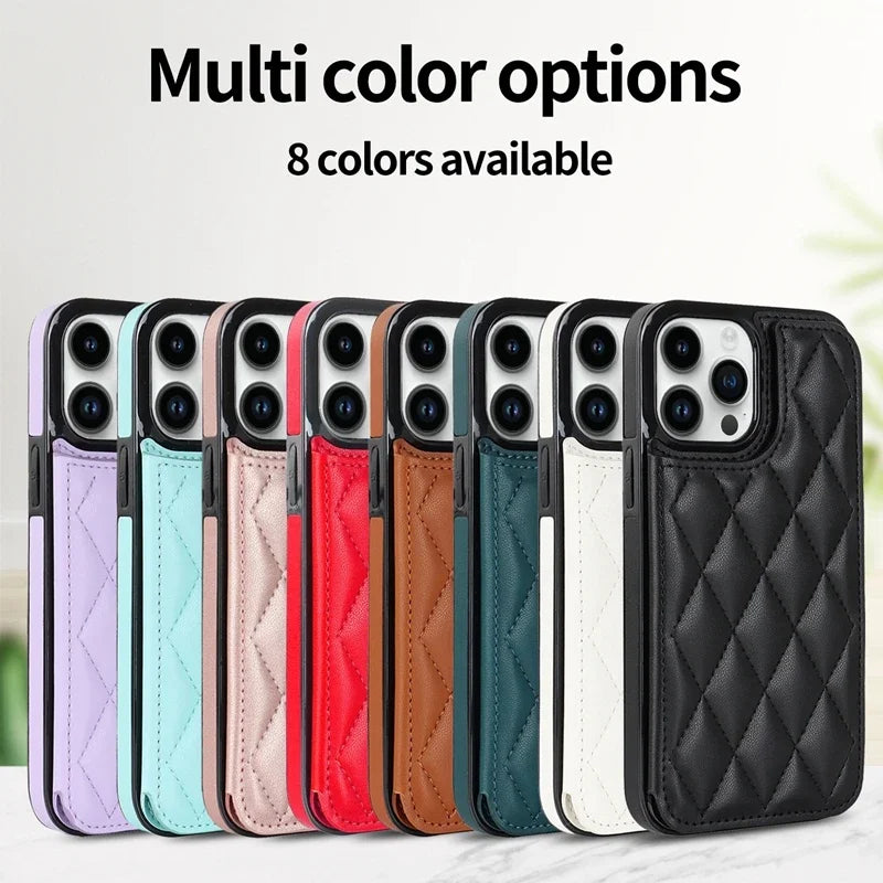 Double Button Wallet Card Flip Leather iPhone Case - DealJustDeal