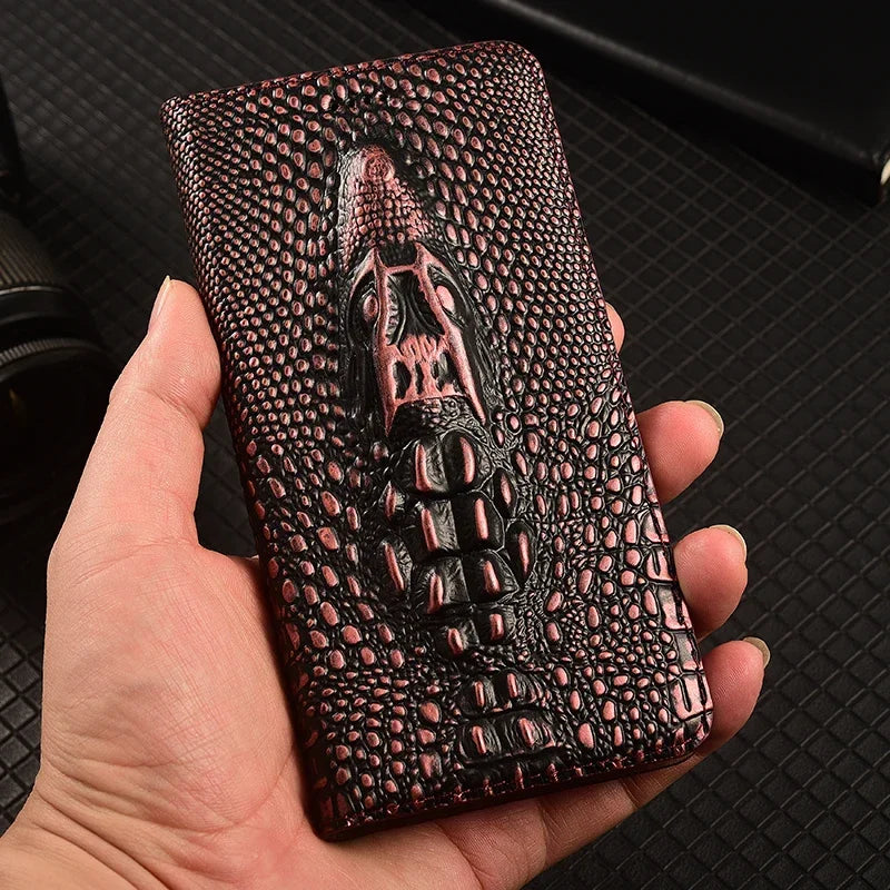 Retro 3D Crocodile Head Genuine Leather Galaxy Case - DealJustDeal