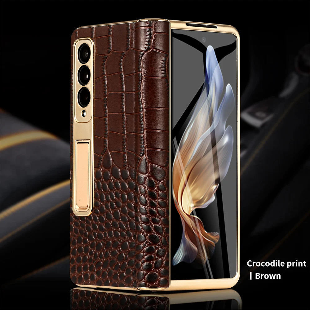 Ultra-Thin Genuine Leather Hinge Protection Galaxy Z Fold Case - DealJustDeal