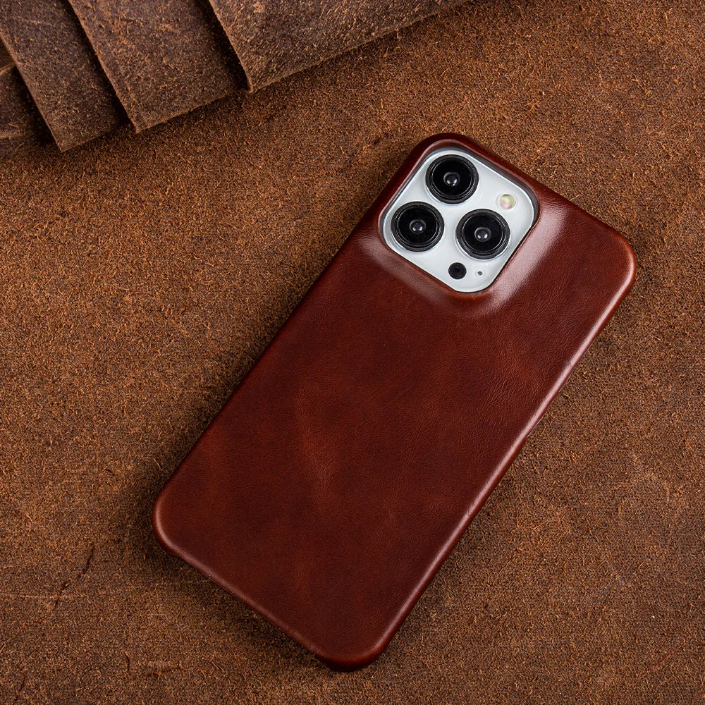 Oil Wax Aesthetic Vintage Retro Genuine Leather iPhone Case - DealJustDeal