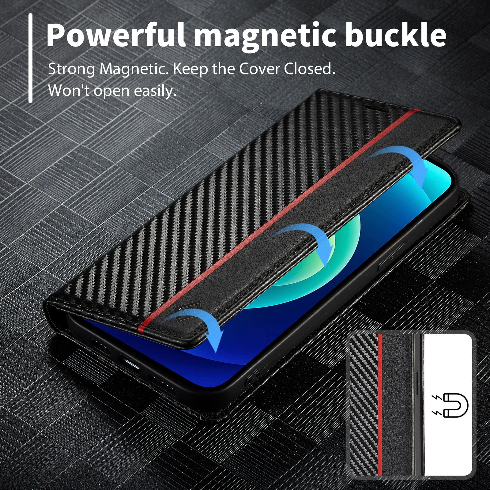 Magnetic Flip Book Carbon Fiber Leather Wallet iPhone Case - DealJustDeal