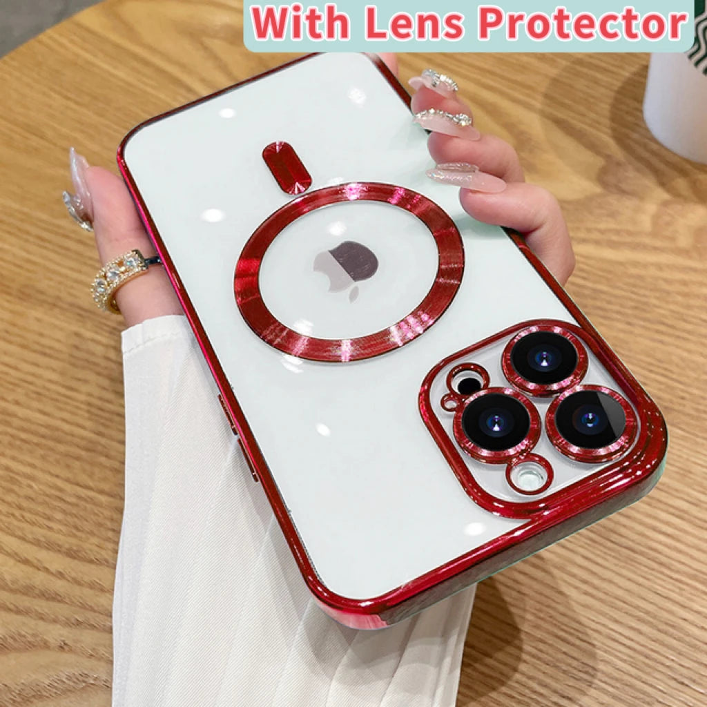 For Magsafe Fashion Plating iPhone Case With Camera Lens Protector - DealJustDeal