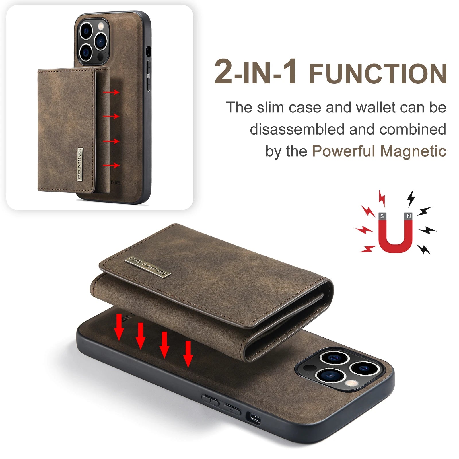 Magnetic Detachable Card Holder Leather iPhone Case - DealJustDeal