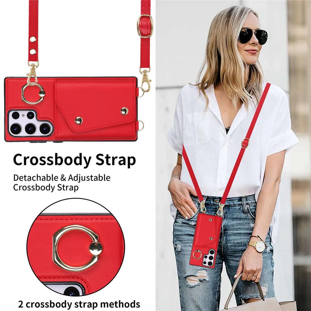 Crossbody Strap Lanyard Wallet Leather Galaxy A, S and Note Case - DealJustDeal