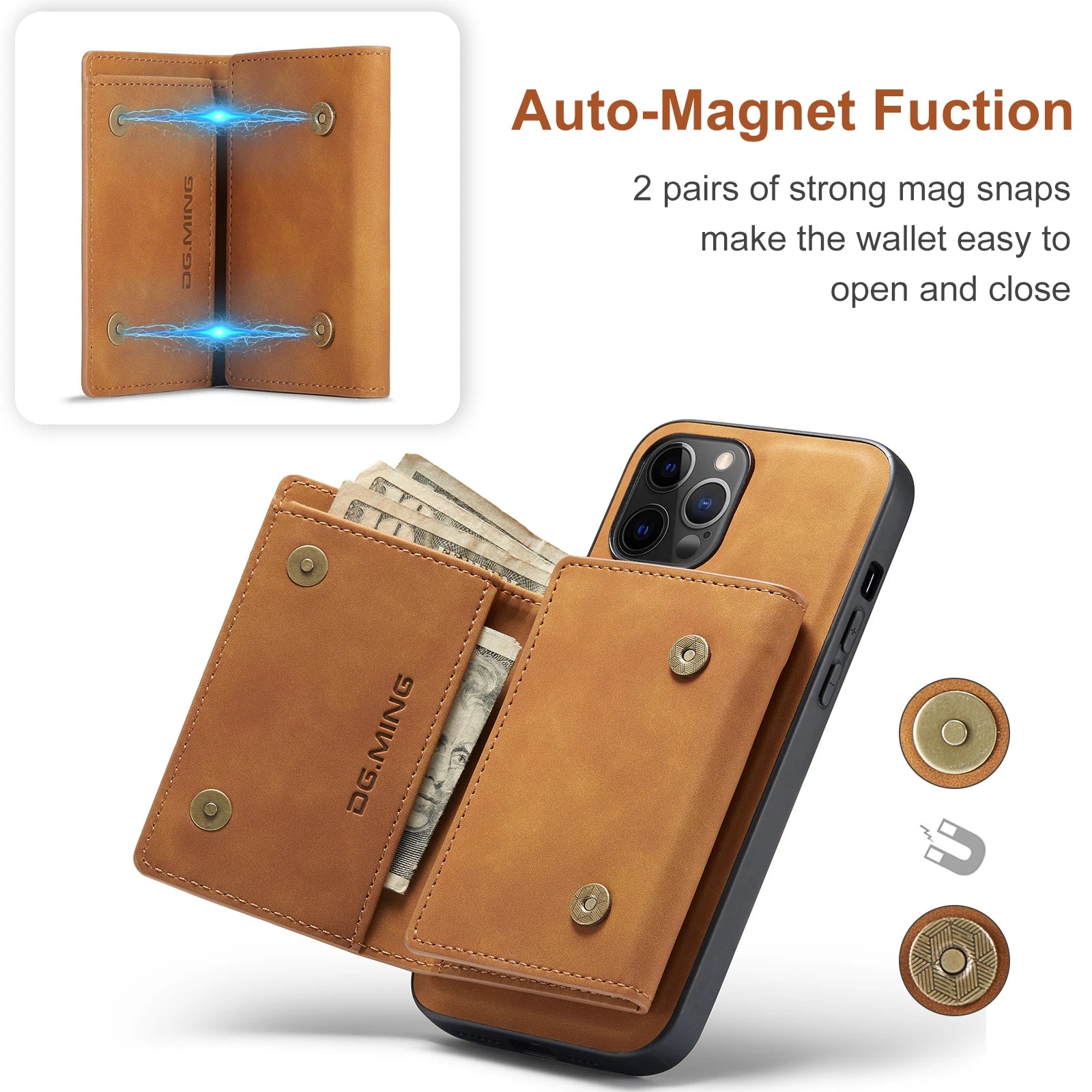 Intelligent Divide Split body Magnetic Leather Wallet iPhone Case - DealJustDeal