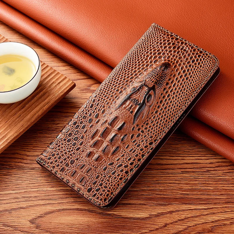 Crocodile Head Genuine Leather Flip Google Case - DealJustDeal