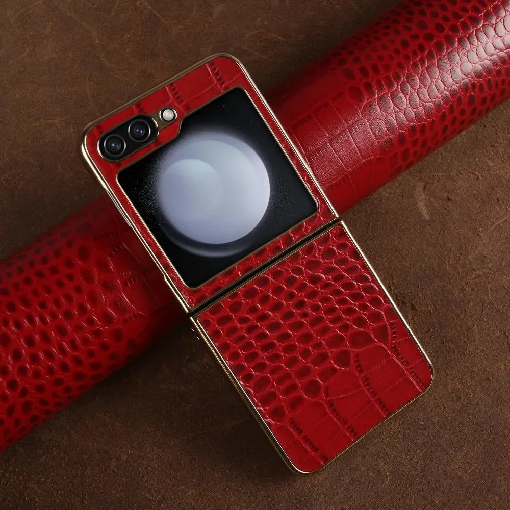 Electroplating Genuine Leather Galaxy Z Flip Case - DealJustDeal