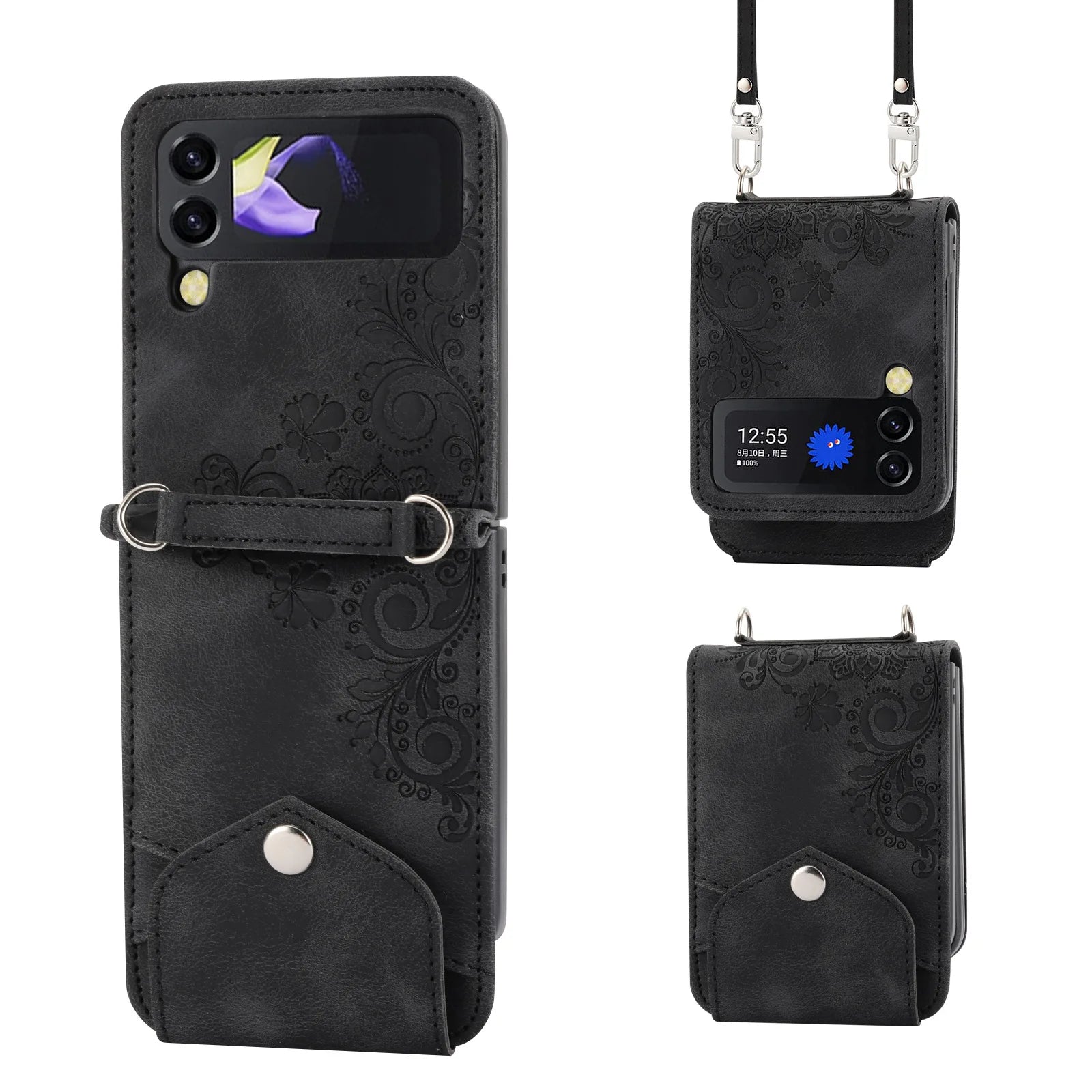 Crossbody Lanyard Hinge Wallet Leather Galaxy Z Flip Case - DealJustDeal